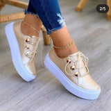 White Shoes Women 2022 Fashion Round Toe Platform Shoes Size 43 Casual Shoes Women Lace Up Flats Women Loafers Zapatos Mujer